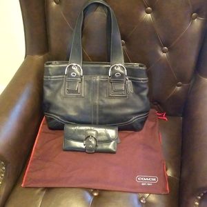 Coach Soho Black Large Leather Shoulder Bag and Soho Wallet